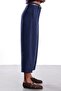 Navy Blue Belted Barrel Cut Trousers 444 - 5