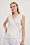 Sleeveless Open Neck Blouse with Side Ties