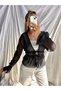 Women's Black Silver Color Silvery Transparent Tied Blouse - 3