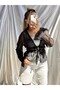Women's Black Silver Color Silvery Transparent Tied Blouse - 9