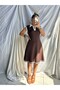 Women's Brown Color Polo Collar Striped Midi Length Modal Combed Cotton Dress - 7