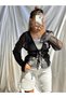 Women's Black Silver Color Silvery Transparent Tied Blouse - 8