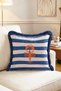 Blue Striped Lobster Patterned Fringed Throw Pillow Cover Marine Themed Decorative Cover - 2