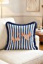 Sailor Striped and Orange String Bikini Illustrated Summer Fringed Throw Pillow Cover - 2