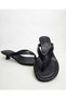Black Leather Flip-Flop Heeled Slippers Orthopedic Stitched Detailed Sole Women's Slippers - 6