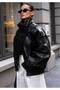 Zr Model Black Oversize Stand Collar Leather Jacket - 2