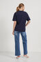 Women's Teddy Bear Embroidery Patterned Summer Navy Loose T-Shirt - 5