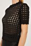 Women's See-Through Short Sleeve Summer Tight Black Blouse - 4