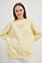 Women's Swan Patterned Winter Oversize Yellow Sweatshirt