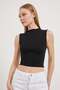 Women's Sleeveless Summer Crew Neck Black Crop Body
