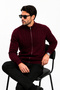 Men's Hair Knit Patterned Jacket with Zipper Detail - 2