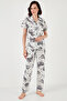 Patterned Short Sleeve Elastic Waist Shirt Collar Woven Regular Fit Pajama Set Pajama Taki - 2