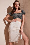 Slim Fit Gather Detailed Heart Collar Crop Blouse BLUZ5865601 - 2