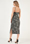 Front Gathered Rope Strap Slit Fitted Midi Dress DRESS5865362 - 5