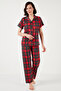 Patterned Short Sleeve Elastic Waist Shirt Collar Woven Regular Fit Pajama Set Pajama Taki - 2