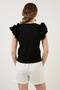 Cotton Sleeves Frilly Slim Fit Crew Neck T Shirt T SHIRT5864500 - 5