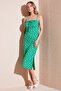Front Gathered Rope Strap Slit Fitted Midi Dress DRESS5865362