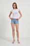 Women's Crew Neck Short Sleeve White Crop T-Shirt - 3