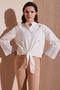 Cotton Embroidered Waist Tied Judge Collar Shirt Shirt 6110097 - 3