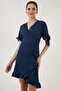 Ruffled Double Breasted Collar Short Sleeve Crinkle Stretch Dress Dress 5865016 - 2