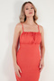 Front Gathered Rope Strap Slit Fitted Midi Dress DRESS5865362 - 4