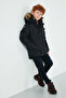 Plush Lined Hooded Slim Fit Coat with Faux Fur Collar Boys' Coat 6031050