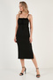 Front Gathered Rope Strap Slit Fitted Midi Dress DRESS5865362 - 7