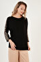 Leopard Patterned Cuffed Crew Neck Blouse Bluz 5863809 - 4