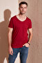 Men's Red Cotton V-Neck Basic T-Shirt 5412001