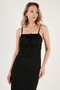Front Gathered Rope Strap Slit Fitted Midi Dress DRESS5865362 - 4
