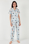 Patterned Short Sleeve Elastic Waist Shirt Collar Woven Regular Fit Pajama Set Pajama Taki - 7