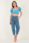 Slim Fit Gather Detailed Heart Collar Crop Blouse BLUZ5865601 - 3