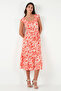 Patterned Regular Fit Square Collar Flounce Midi Dress DRESS 611EL501 - 5