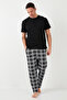 Plaid Cotton Elastic Waist Regular Fit Short Sleeve Pajama Set Men's Pajama Set 65720 - 6