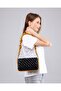 Women's Quilted Embroidered Black Mustard Color Shoulder Bag with Adjustable Shoulder Strap - 6
