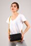 Women's Quilted Embroidered Black Mustard Color Shoulder Bag with Adjustable Shoulder Strap - 7