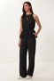 Tie-Detail Blouse Trousers Linen Set Lby0052 Black