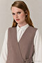Sleeveless Double-Breasted Collar Belted Stylish Form Mink Suit 1752 - 2