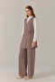 Sleeveless Double-Breasted Collar Belted Stylish Form Mink Suit 1752 - 3