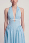 Polka Dot Patterned Halter Neck Zayla Dress with Pockets Blue - 2