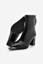 Women's Pointed Toe Back Zipper Thick Heeled Boots Zavoli Black Croco - 7