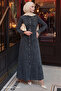 Black Denim Dress with Beaded Belt