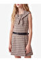 Shawl Collar Belt Detailed Sleeveless A-Line Plaid Patterned Dress - 3