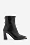 Women's Pointed Toe Back Zipper Thick Heeled Boots Zavoli Black Croco - 3