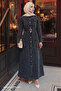 Black Denim Dress with Beaded Belt - 3