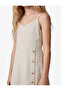 فستان بحمالات وياقة على شكل V مزين بأزرار مصنوع من مزيج الكتان والفسكوز - 4