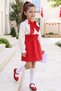 Girl's Long Sleeve Red Skirt Ecru Blouse Scarf 29 October Set - 7