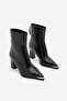 Women's Pointed Toe Back Zipper Thick Heeled Boots Zavoli Black Croco - 5