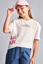 100% Cotton Crew Neck Printed Short Sleeve Ecru T-Shirt for Girls H7248A826Hs