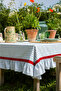 Blue and White Striped Red Stripe Detailed Ruffled Garden Balcony Kitchen Tablecloth - 2